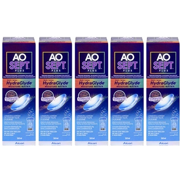 Aosept Plus HydraGlyde Sparpack 5x360ml  - Produit pour lentilles